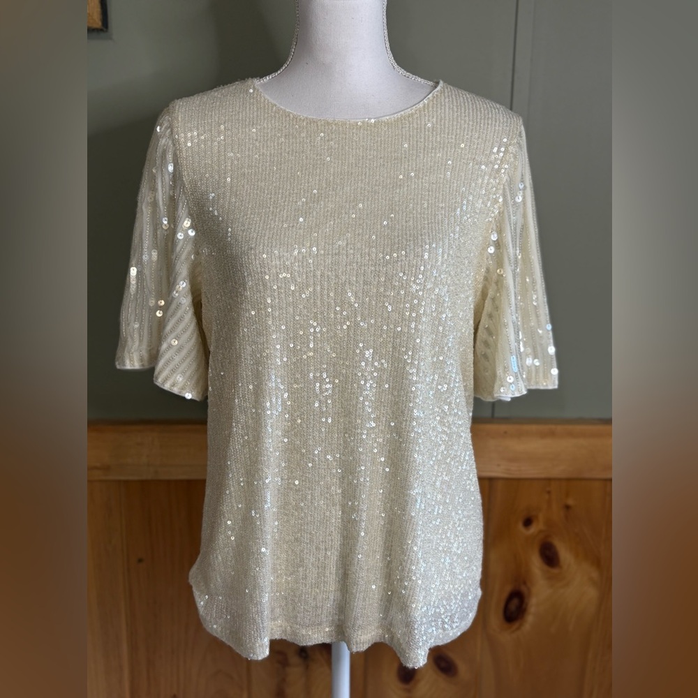 Cable & Gauge Cream Sequin Blouse size Large NWT